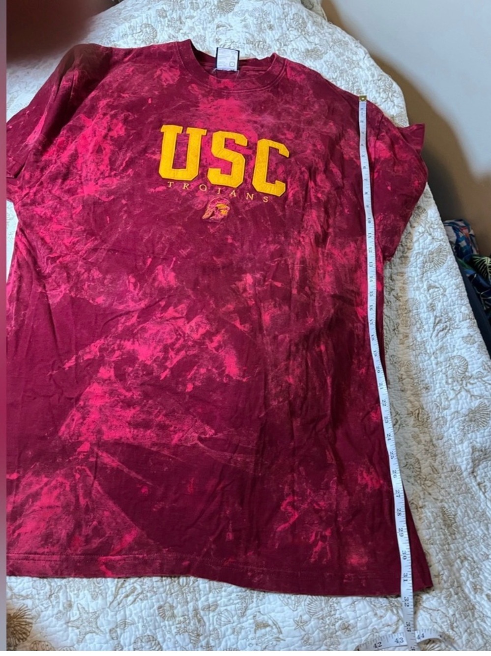 VTG USC Southern California Trojans 2X Bleach Dye Red Upcycle Embroidered Tee - Picture 3 of 4